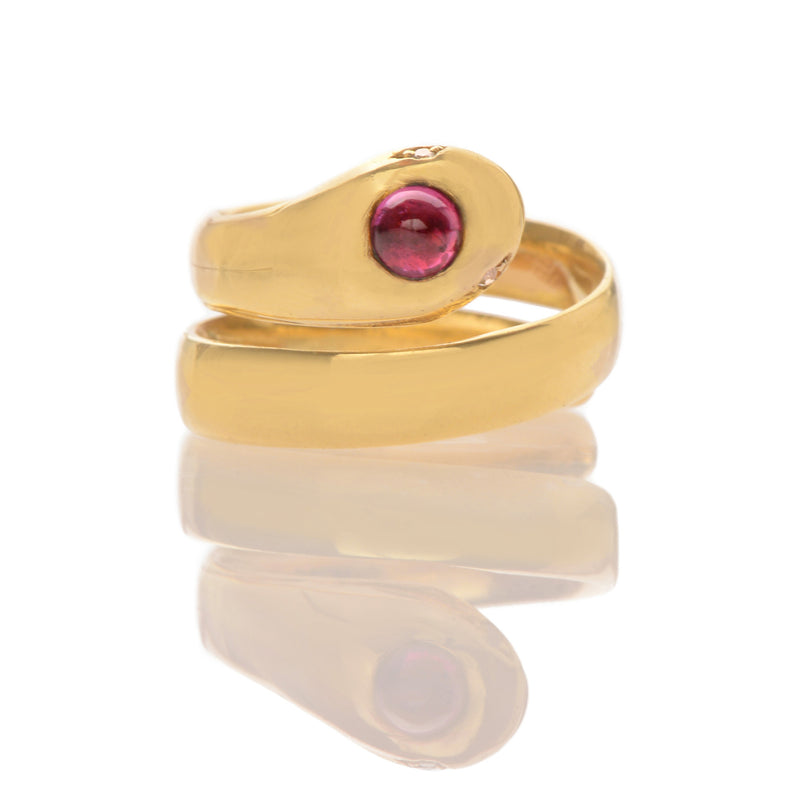 Art Deco Ruby + Diamond Snake Ring