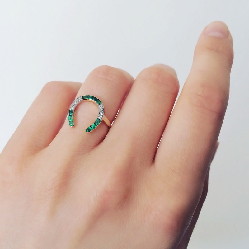 Edwardian Emerald Diamond Horseshoe Ring