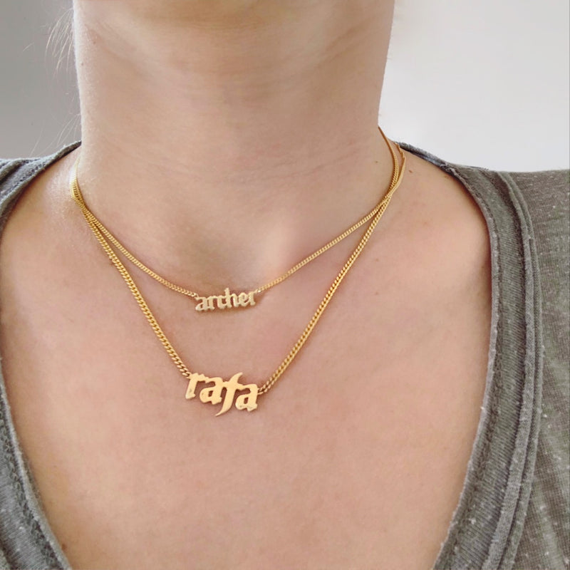 Petite Gothic Initial Nameplate Necklace