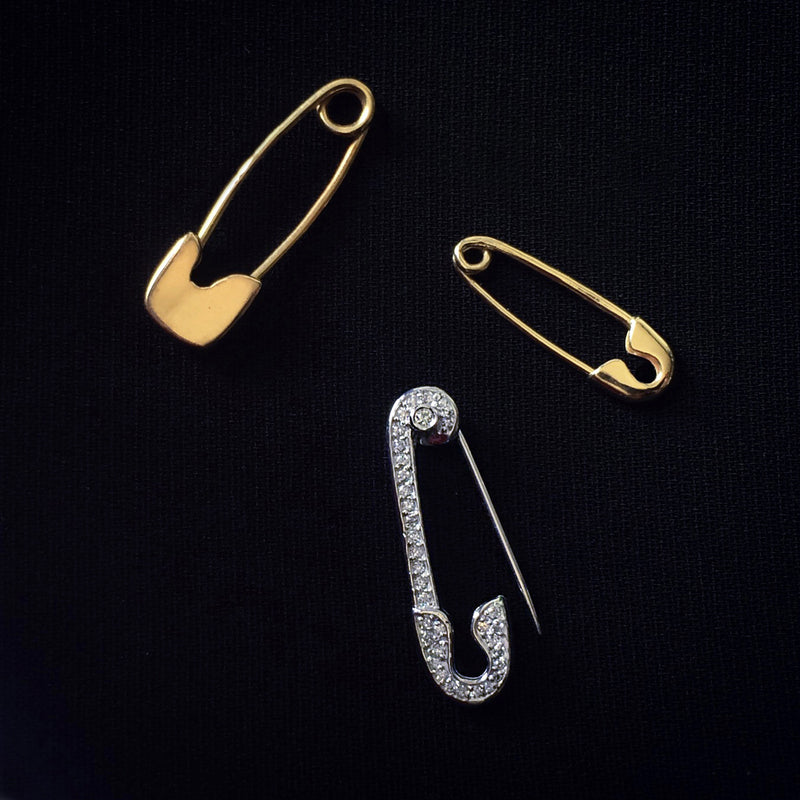 Solid X Pave Safety Pin Earring Gold | Essentials Jewels | Wolf & Badger
