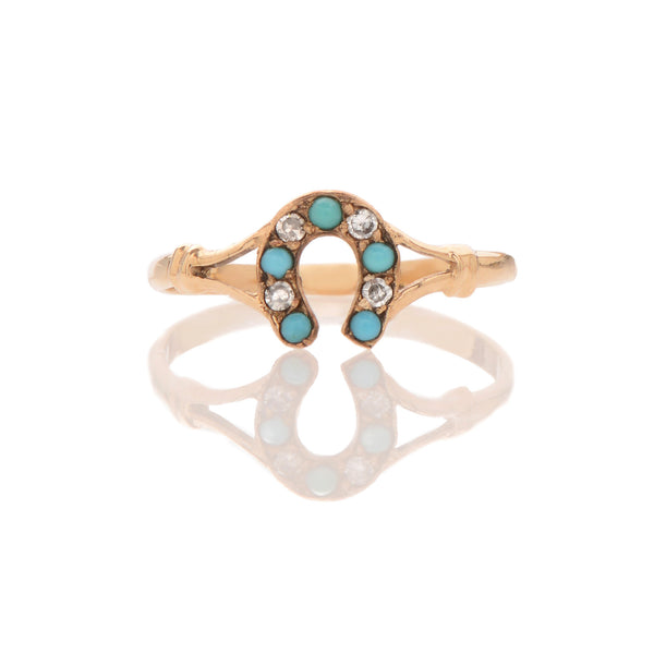 Edwardian Turquoise + Diamond Horshoe Ring